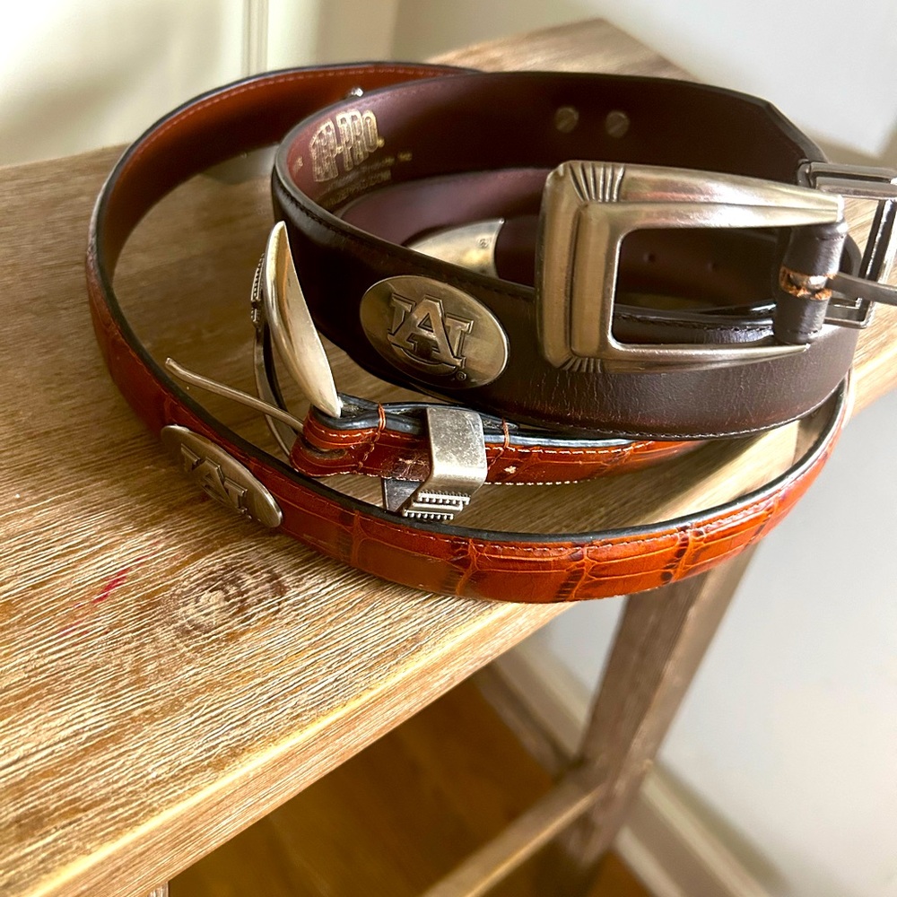 LOT OF 2 ZEP PRO | AU Auburn Tigers Genuine Full Grain croc Leather Belt Size 38